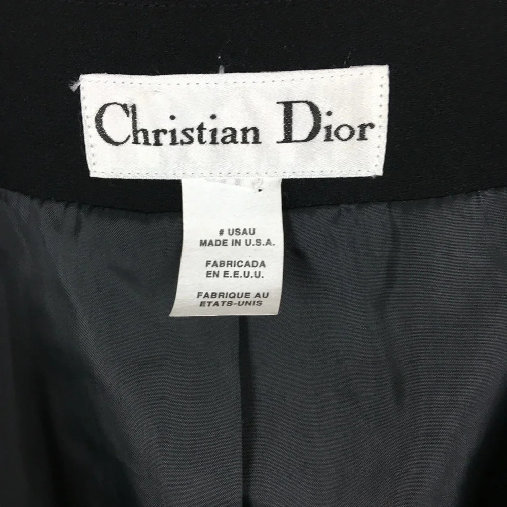 Vintage 1990s Christian Dior Jacket Black Crepe Tailored In USA Collarless Sz 16